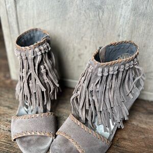 naughty monkey Taupe Suede Fringe Ankle Booties